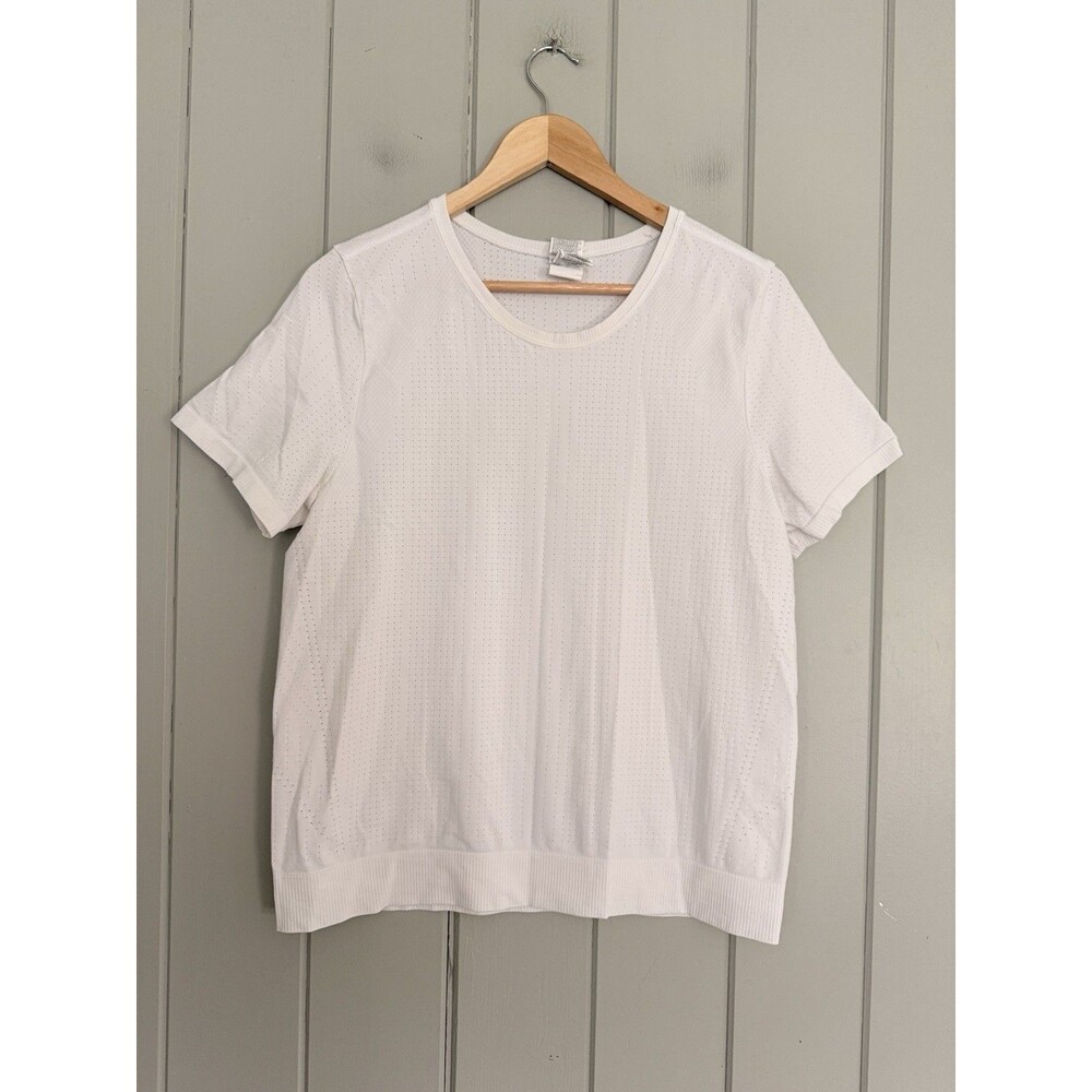 Athleta In Motion Seamless Tee Top L Large White Pointelle Mesh Active S/S